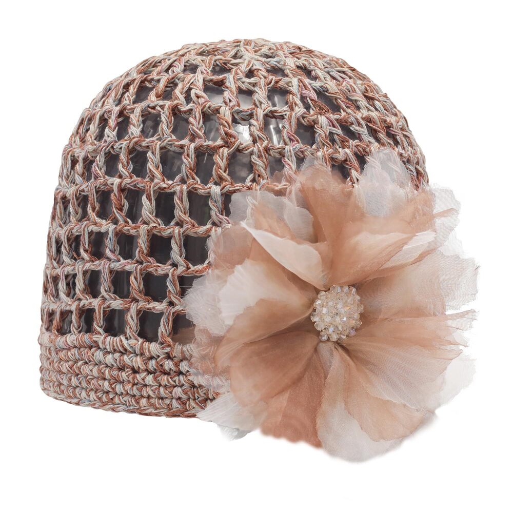 6403 Crochet Beanie Hat Summer Handmade Knit Decorated Lightweight Skull